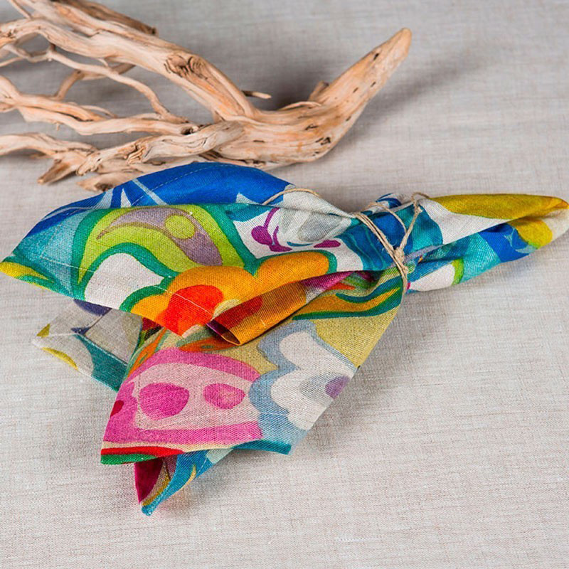 Rio Multicolor Floral Linen Napkin La Bottega di Casa Rio pure linen napkin with a multicolor floral pattern