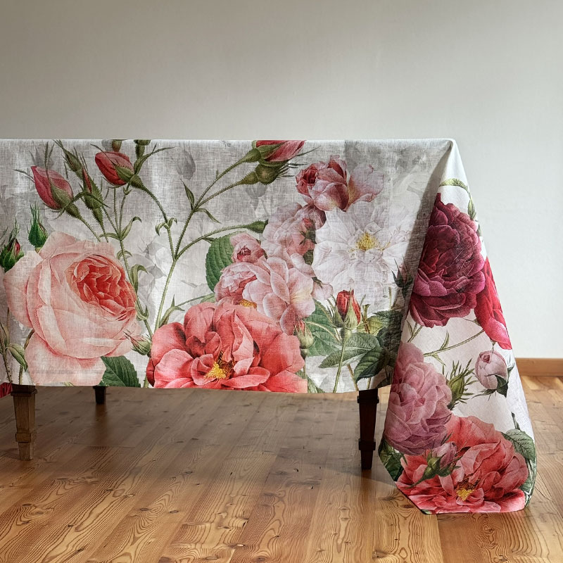 Tablecloth Red Roses-La-Bottega-di-Casa linen tablecloth with red roses designs