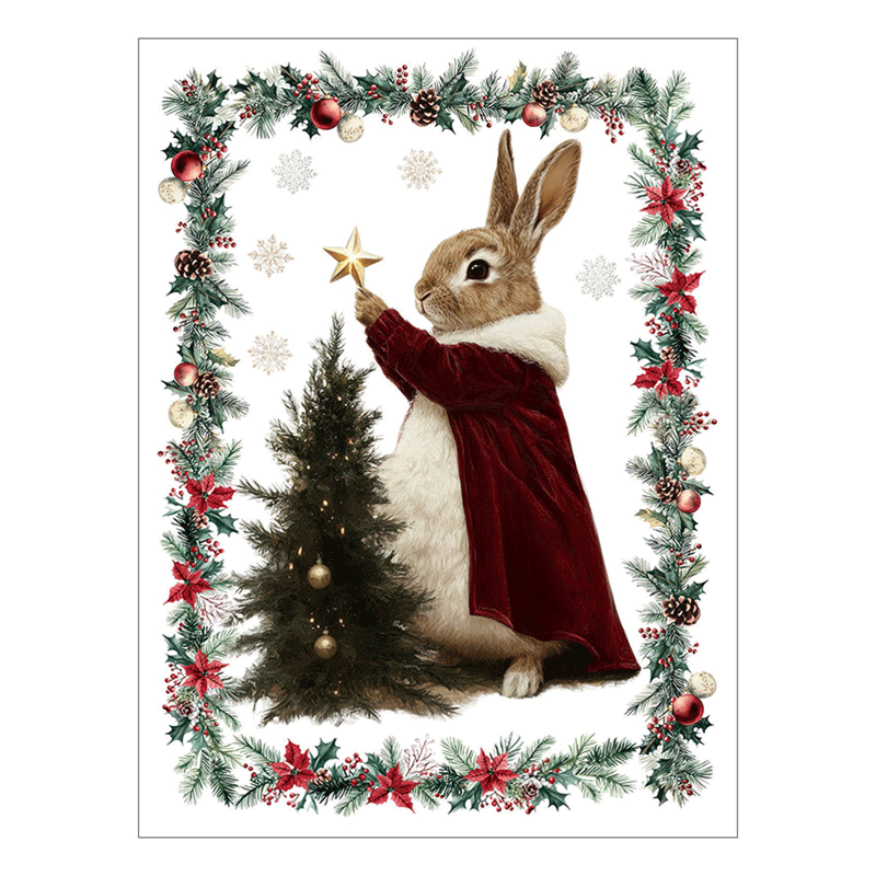 Tea Towel Xmas Village 2-la-bottega-di-casa strofinaccio con coniglio natalizio