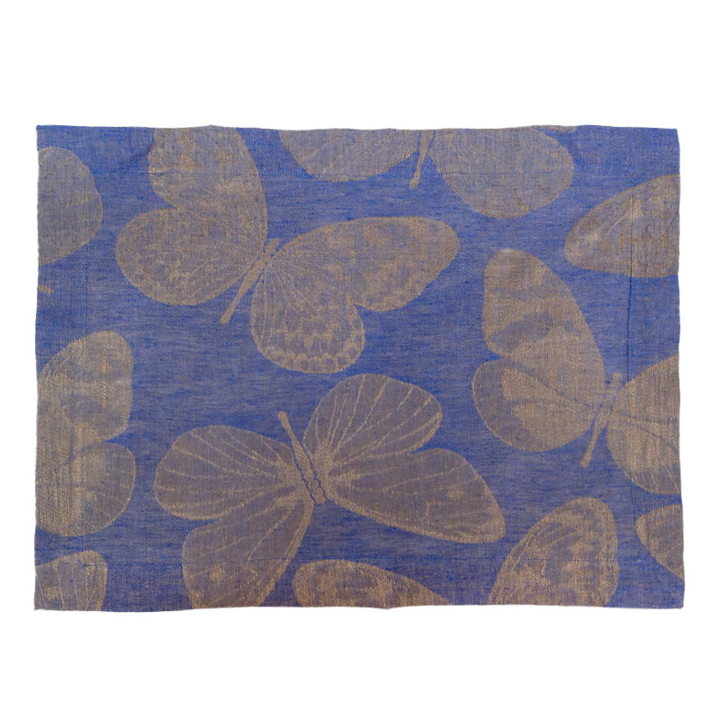 tovaglietta-lino-fauna-blu-reale-la-bottega-di-casa Tovaglietta double face Fauna Blu Reale, lato blu con farfalle in lino grezzo