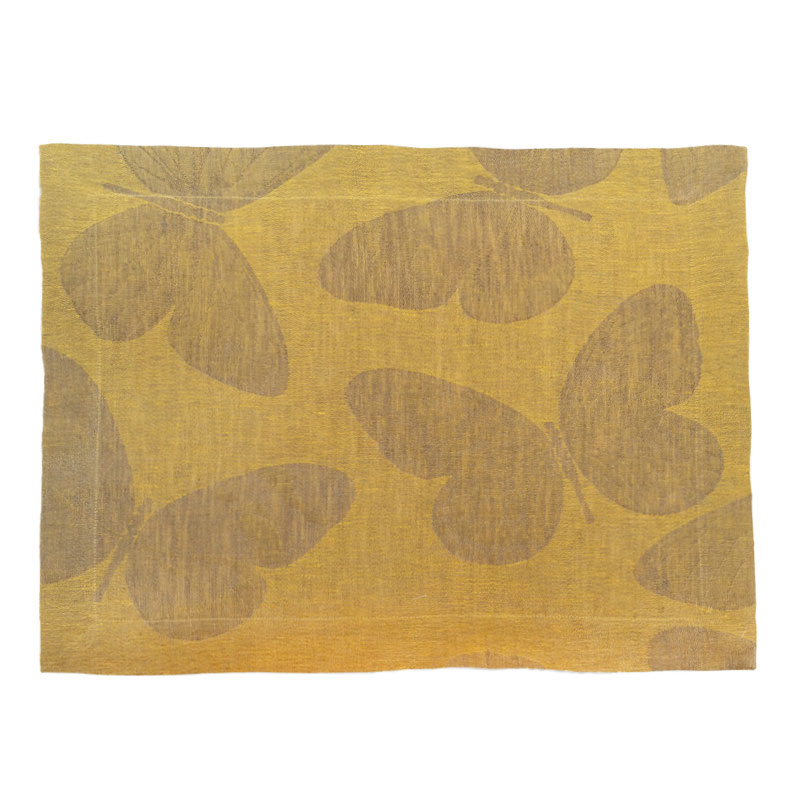 Fauna Giallo Reversible Linen Placemat-la-bottega-di-casa Fauna Giallo damask linen placemat with natural butterflies on a yellow background